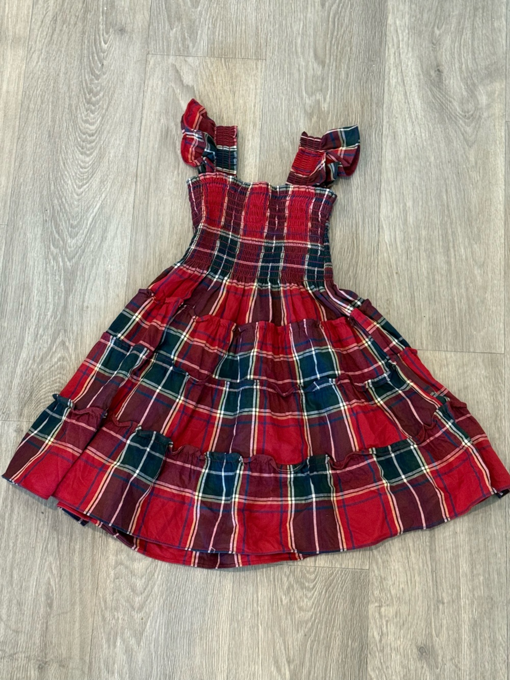 Hill House Kids Red and Green Plaid Tiered Sundress